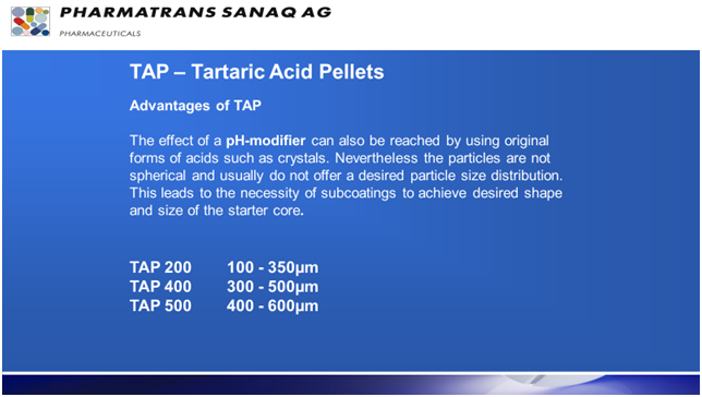 Pharmatrans TAP® – Tartaric Acid Pellets